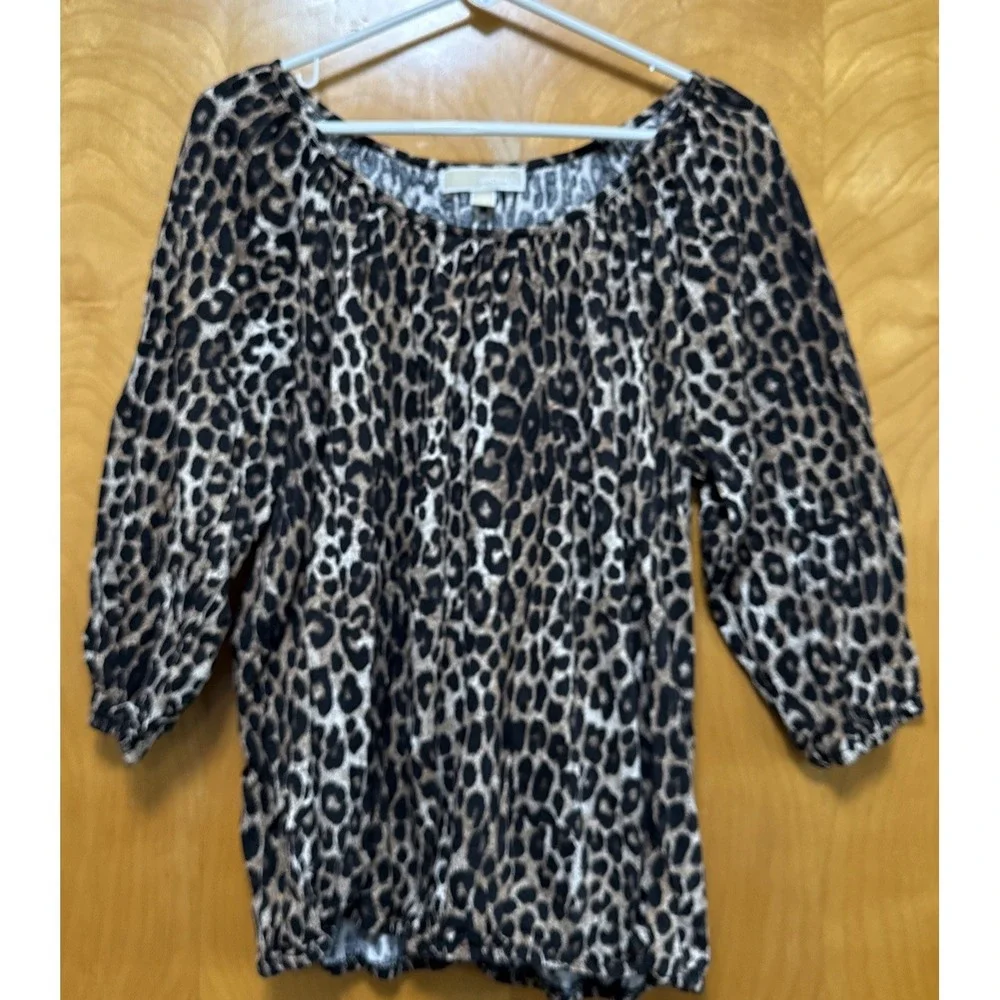 Michael Kors Womens Leopard Print Round Neck Elastic Waist Cotton Modal‎ Sz 1X